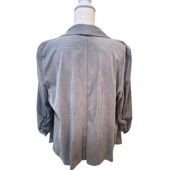 Alfani gray faux suede open front shawl collar jacket ruched sleeves size xl - Picture 6 of 7